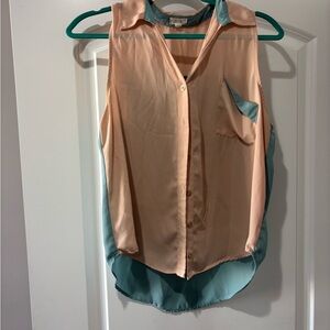 Peach and Teal Sleeveless Blouse